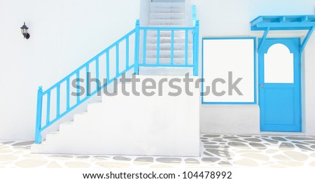 Blue stair with window and door