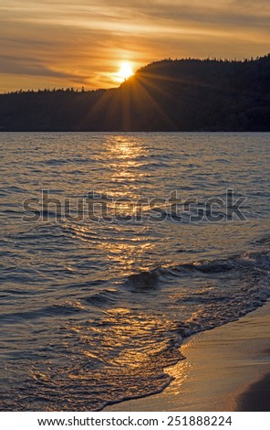 Golden Waves at Sunset on Lake Superior at Neys Provincial Park in Ontario