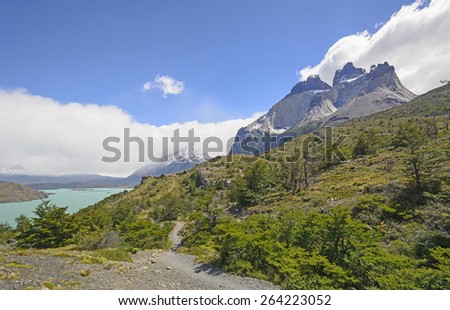 Trail into the Remote Mountains of Torres del Paine National Park in Chile