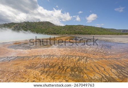 Colorful Pools of the Grand Prismatic Spring in the Midway Geyser Basin of Yellowstone National Park in Wyoming