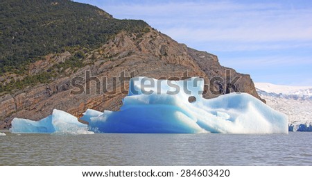 Colorful Iceberg by the Grey Glacier in Torres del Paine, National Park in Patagonian Chile