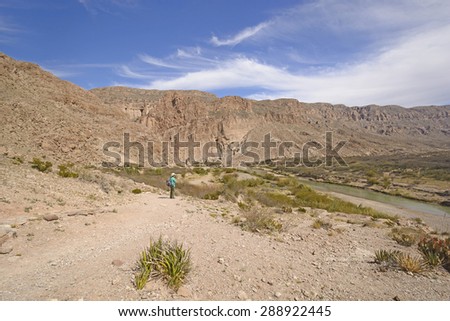 Hiker Enjoying the Desert View by Boquillas Canyon in Big Bend National Park in Texas