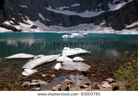 Ice in Iceberg Lake in Glacier National Park