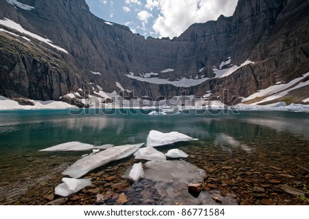 Ice and water in Iceberg Lake in Glacier National Park