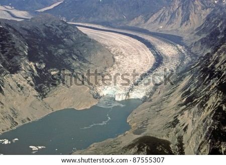 Aerial view of the Muir Glacier in Glacier Bay National Park in Alaska