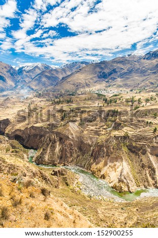 Colca Canyon, Peru,South America. The Incas  to build Farming terraces  with Pond and Cliff. One of the deepest canyons in the world