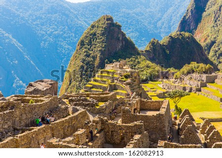 Mysterious city - Machu Picchu, Peru,South America. The Incan ruins. Example of  polygonal masonry and skill