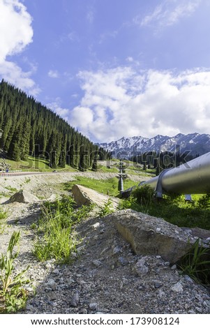 Pipeline on road  Big Almaty Lake, Tien Shan Mountains in Almaty, Kazakhstan,Asia