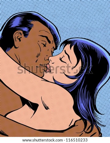 comic pop art illustration of couple in a passionate moment