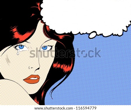 comic pop art retro beauty with tears and empty thought bubble