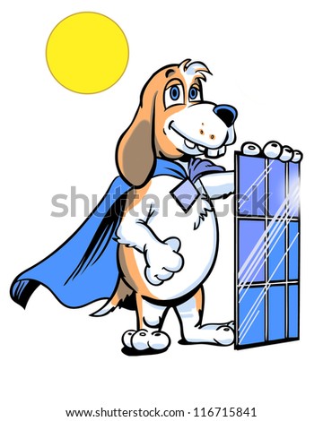 energy dog cartoon beagle holding a solar panel