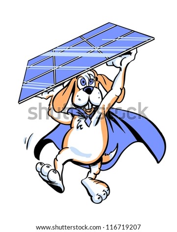 solar energy super dog holding a solar panel