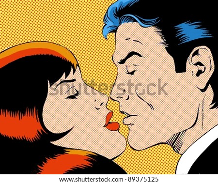 A romantic couple having a magic moment kiss