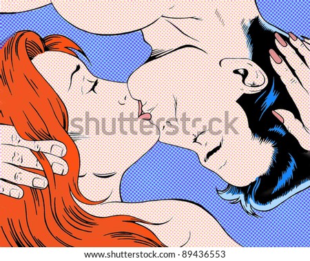 Pop art illustration kissing couple