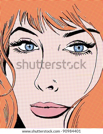 Beauty closeup comic pop art drawing