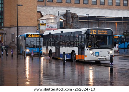 HELSINKI, FINLAND - JANUARY 07:auto station of the city of Helsinki,\
FINLAND- JANUARY 07 2014.In Finland auto  communication is very developed.