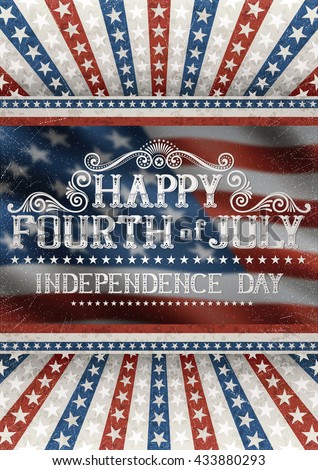 Greeting card for fourth of july holiday, with american flag on the background. EPS 10 contains transparency