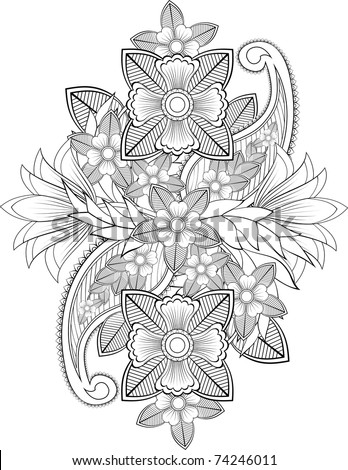 Designs Of Flowers In Black And White. stock vector : Black and white