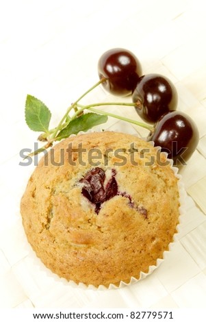homemade cherry muffins with fresh cherry fruits