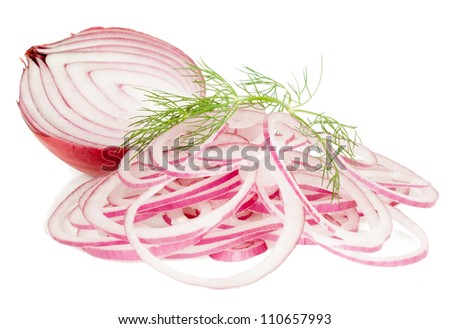red onion: half and cut with rings isolated on white background