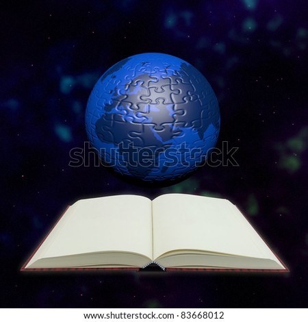 Puzzle globe and book in universe for education and learning concept