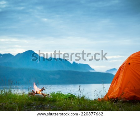 tourist tent in seaside camp