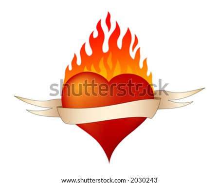 stock vector : Illustration of burning heart. Banner can be removed.
