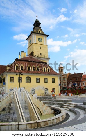 View of old town hall and the council square in Brasov, Romania