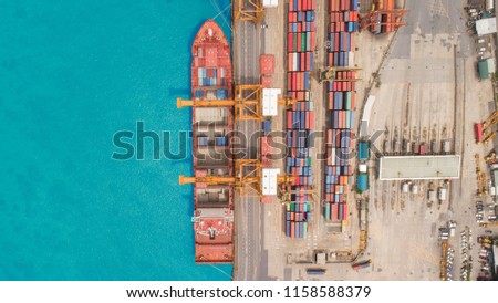 Aerial view container ship from sea port for import  export or transportation concept background.