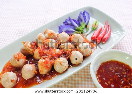 Meat balls is favorite food or snack for everyone serve with sweet sauce.