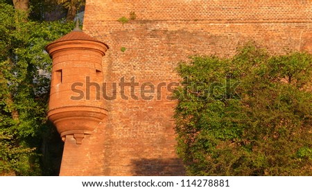 Wawel Castle, Krakow, Cracow. Poland. Red brick, gothic, defensive wall.