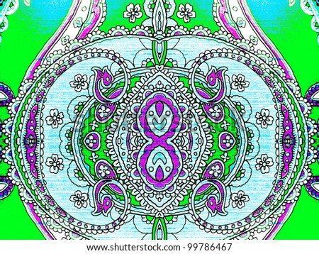 Beautiful arabesque ornament in green, violet, blue and white. Good for oriental, arabic, abstract or pattern design.