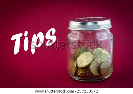 Little Jar with euro coins - tips concept