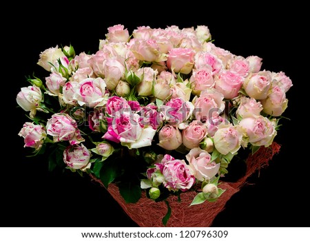 a large bouquet of roses isolated on a black background