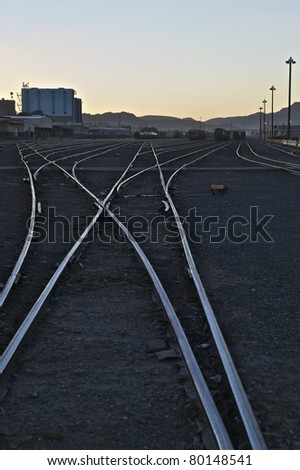 Railroad tracks running West out of El Paso at sundown