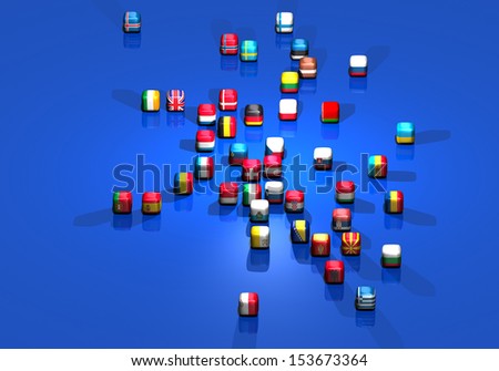 European flags. All European flags arranged on a virtual European map