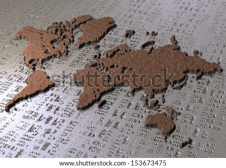 Overview Map of the world. World Map bronze effect and water with metallic effect