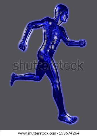 Man running seen on x-rays. Man running, radiography of the human body