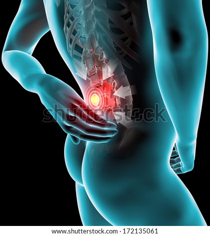 Man back pain, pain, x-ray skeleton, spine
