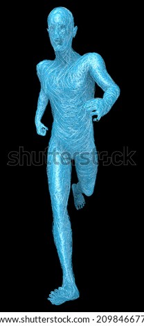 Abstract blue man figure running over black background