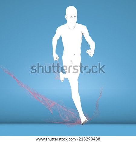 Man running fast, wake, power