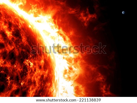 Sun and earth, proportions and sizes. Space. Element of this images are furnished by NASA