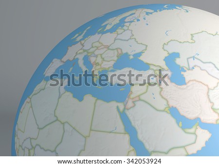 World map of Middle East, Europe and north Africa