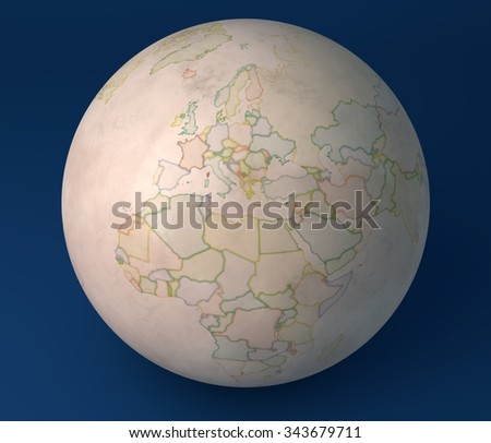 Old map globe, Europe, Africa, Asia and the Middle East