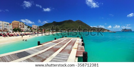 Philipsburg, docking, pier, harbour, beach, cruise, St Martin, Saint Martin, Sint Maarten, Netherlands Antilles, Caribbean