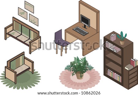 bookshelf. cartoon. chair. clip-art