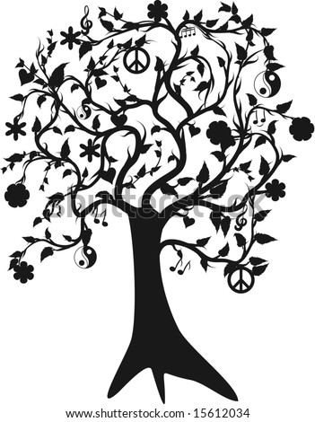 stock vector Tree of life growing love and peace One color