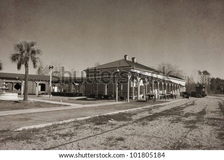 A vintage textured antique representation of an old train depot in the South Carolina Low Country.