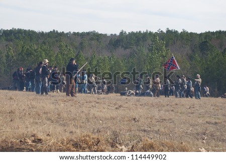 AIKEN, SOUTH CAROLINA - FEBRUARY 25: American Civil War (1861-1865) reenactment by dedicated civil war history enthusiasts on February 25, 2012 in Aiken, South Carolina.