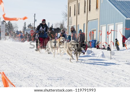 ASHTON, IDAHO - FEBRUARY 19: A musher and dog team compete in the American Dog Derby,The Oldest All-American Dog Sled Race, on February 19, 2010 in Ashton, Idaho.